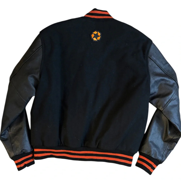 Vintage Stewart & Strauss Varsity Jacket Men's Med Black letterman Wool Leather - Picture 2 of 10